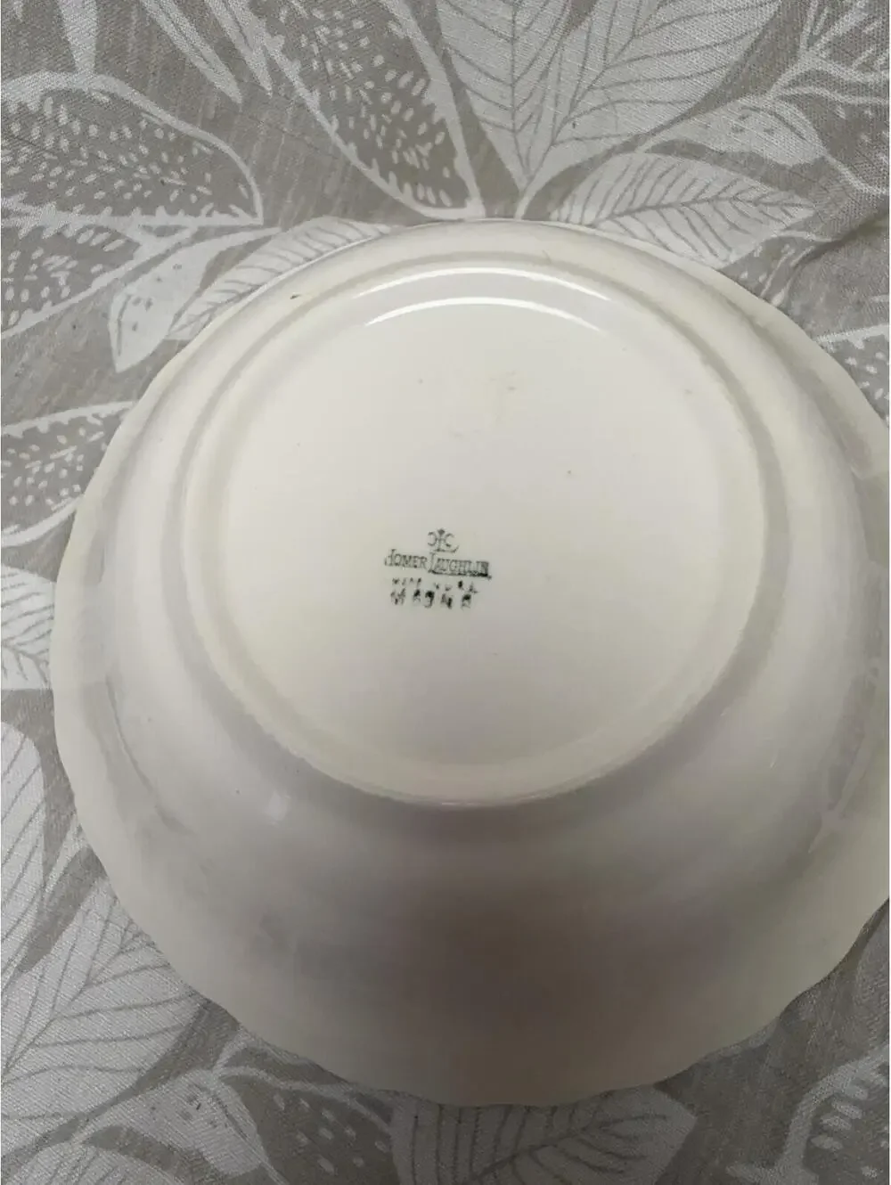 Homer Laughlin Virginia Rose Fluted Serving Bowl Aqua Blue Rim Floral 1940s